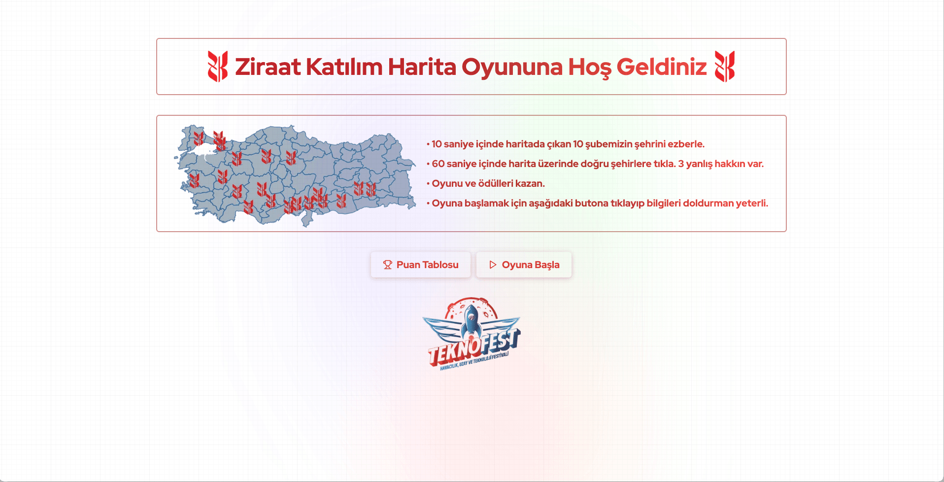 Ziraat Katılım Map Memory Game Landing Page